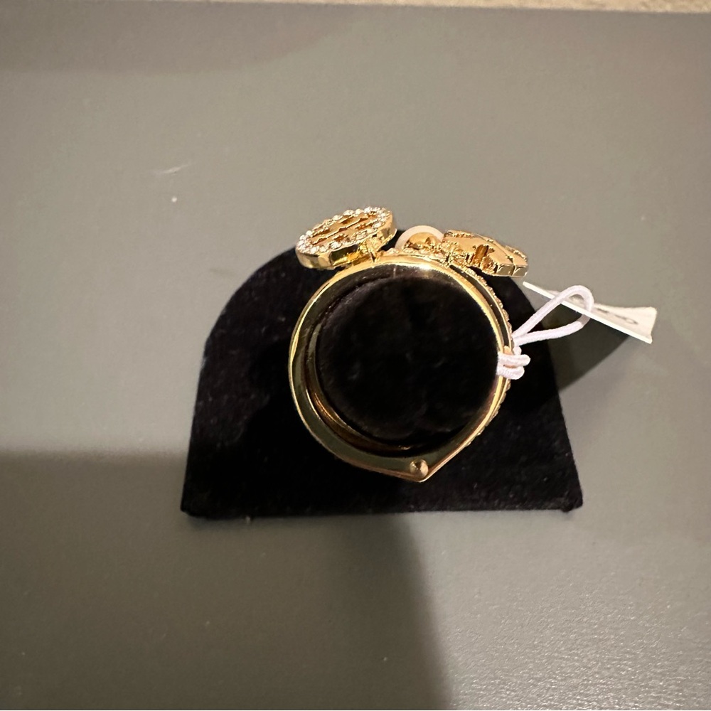 Tory Burch Icon Pavé Charm Ring with Gold Logo, double T, and Pearl Charm - Picture 4 of 5
